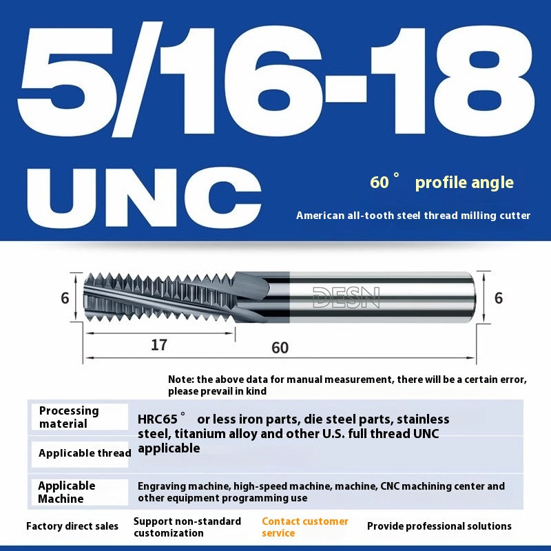 1115-65° high hard tungsten carbide thread milling cutter Long tooth full tooth alloy American thread milling cutter UNC UNF aluminum stainless steel Shandong Denso Pricision Tools Co.,Ltd.